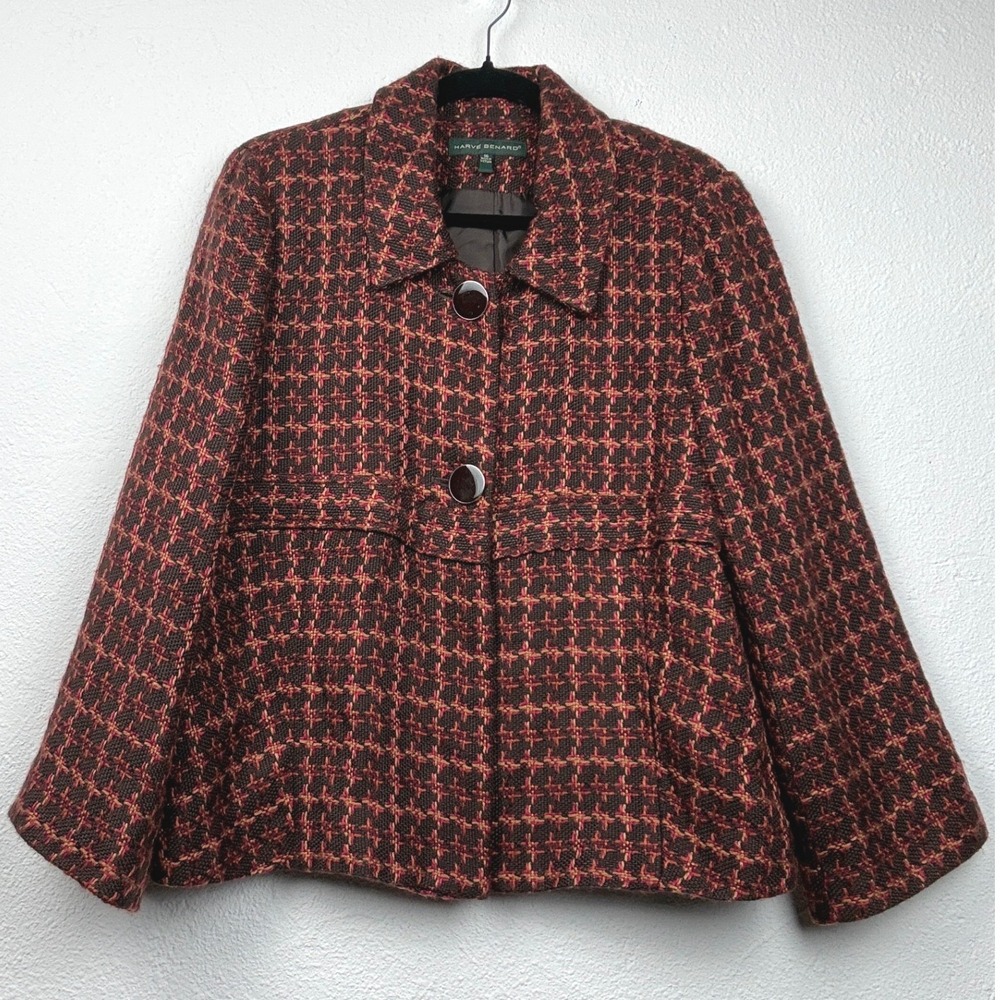 Harve Benard Burgundy Tweed Button Front Jacket - 16 - Dark Academia Retro